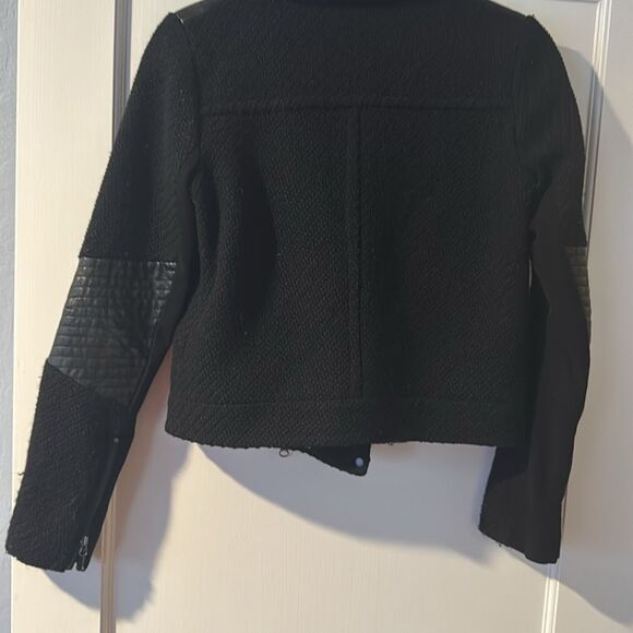 Vince For Bergorf Goodman Black Leather Trim Wool Tweed Moto Jacket Size XS - Picture 6 of 13